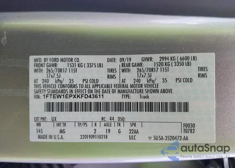 2019 Ford F-150 Xlt from USA, damaged, VIN 1FTEW1EPXKFD43611